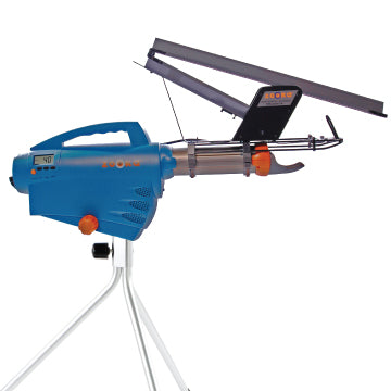 Zooka pitching machine accessories including autoloaders, tripod, chargers, and external batteries