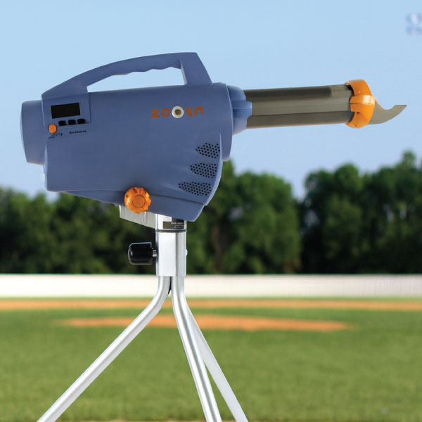 Zooka ZS740 pitching machine used for baseball batting practice on the field